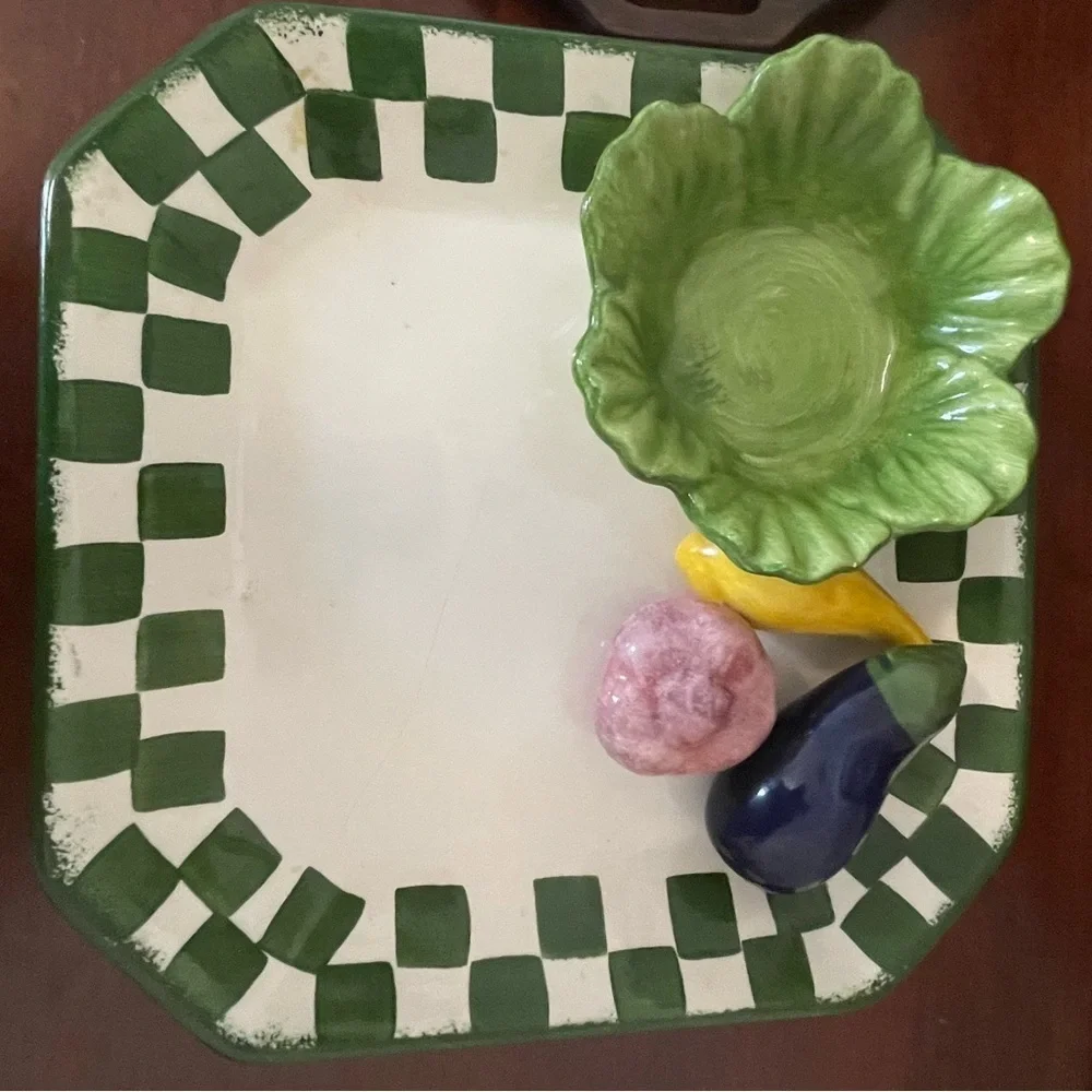 Cali Vintage Pottery Serving Tray, 10.5” x 10.5”, Fruit & Bowl Accents, …